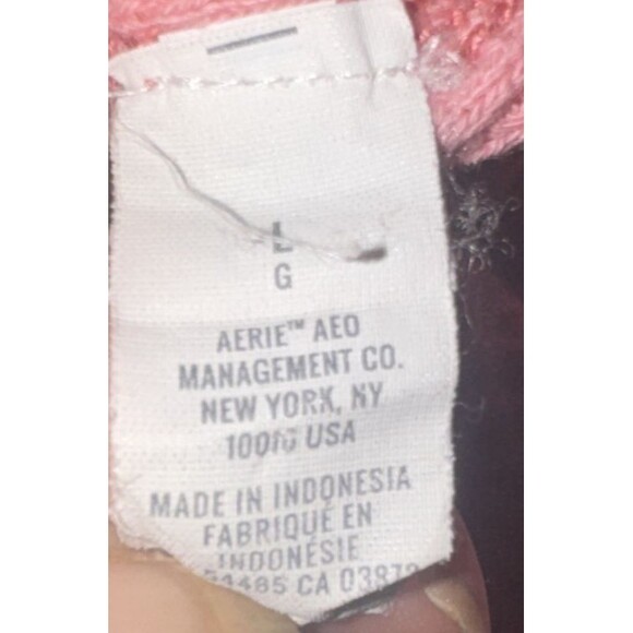 Aerie The Sweat Waffle Knit Crew Neck Sweatshirt Pink Coral Women's Large Henley - Picture 6 of 6